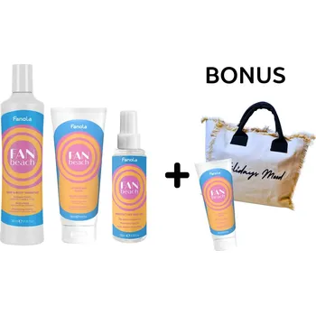 Vlasová regenerace AKCE FA010: Fanola FANBEACH - Hair&amp;Body Shampoo, 350ml, Hydrating Mask, 250ml, Protective Oil, 100ml + Hydrating Mask, 250ml + plážová taška