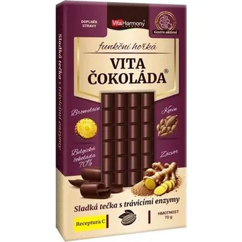 Přírodní produkt VitaHarmony Funkční VitaČokoláda Receptura C (bromelain, kmín, zázvor) hořká, 70g