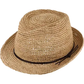 Klobouk Fiebig - Headwear since 1903 Trilby Raffia - slaměný béžový klobouk s koženou stuhou Velikost: 59 cm (L)