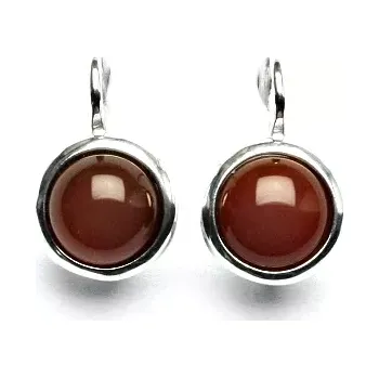 Drahý kámen Zlaté náušnice,bílé i žluté zlato, přírodní kámen Karneol tmavý - červený achát- NK 1503 (červený achát 8 mm)