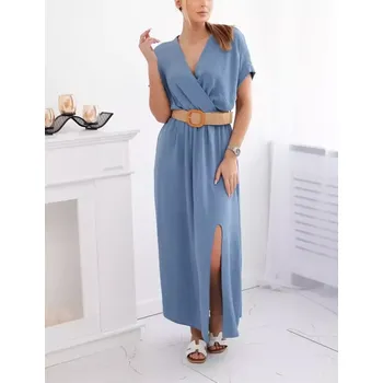 Dámské šaty Dámské šaty dlouhé s ozdobným páskem zdarma 6012F-9 světle modrá - univerzální - S/M/L (univerzální )