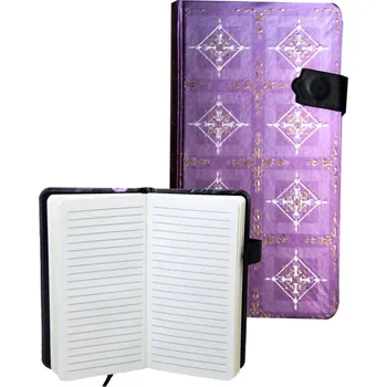 Zápisník Zápisník s magnetickým klipem 85x160 mm fialový se zlatobílým ornamentem B