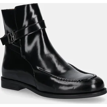 Dámské kozačky Kožené kotníkové boty BOSS Lycia dámské, černá barva, na plochém podpatku, 50548582 50548582.001 99X, EUR 39