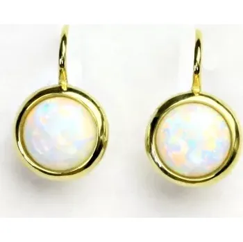 Drahý kámen Zlaté náušice, žluté i bílé zlato, syntetický bílý opál - NK 1503 (opál 8 mm)
