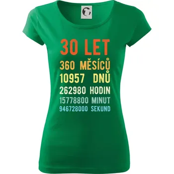 Dámské tričko Narozeniny 30 přepočet času - Dámské triko Pure - XS ( Středně zelená )