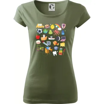 Dámské tričko Obrázková abeceda - Dámské triko Pure - XS ( Khaki )