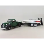 Plymouth Truck s motorovým člunem 1941 1:24 - MOTORMAX Plymouth Truck with Speed Boat Trailer - kovový model auta 1/24