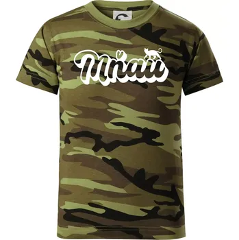 Mňau nápis - Dětské maskáčové triko - 134 cm/8 let ( Zelený maskáč )