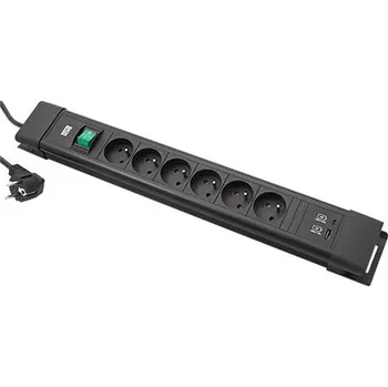 Prodlužovací kabel BACHMANN Vícenásobná zásuvka CONNECTUS, CEE7/7 - 6x zásuvka CZ, zdroj USB A + C, vypínač, 2m, černá (BM005941) - 19.07.3393