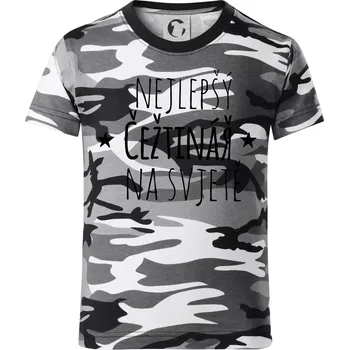 Nejlepší češtinář na světě - Dětské maskáčové triko - 146 cm/10 let ( Šedý maskáč )