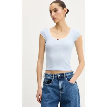 Bavlněné tričko Tommy Jeans modrá barva, DW0DW20621 05X, vel. S