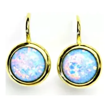 Náušnice Zlaté náušice, žluté i bílé zlato, syntetický světle modrý opál - NK 1503 (opál 8 mm)