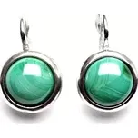 Zlaté náušnice,bílé i žluté zlato, přírodní kámen Malachit - NK 1503 (malachit 8 mm)