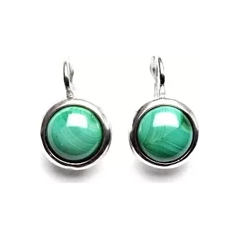 Náušnice Zlaté náušnice,bílé i žluté zlato, přírodní kámen Malachit - NK 1503 (malachit 8 mm)