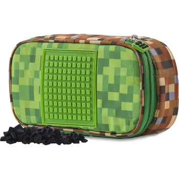 Penál PIXIE CREW studentský penál zeleno-hnědý malý panel