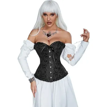 12 Pieces Soft Steel Bones Black Sexy Jacquard Palace Style Corset 2XL