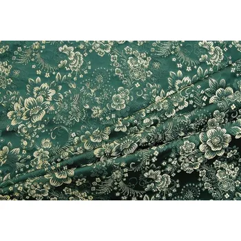 Brokát květina, tm. zeleno-zlatý, sartor.cz