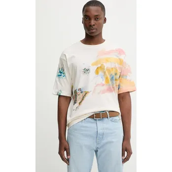 Bavlněné tričko Desigual HELSINKI pánské, béžová barva, 25WMTK15 01A, vel. S