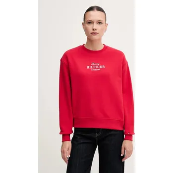 Dámská mikina Bavlněná mikina Tommy Hilfiger dámská, červená barva, s aplikací, WW0WW44631 33X, vel. M