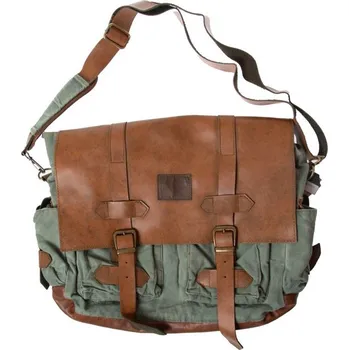 Městský batoh OldCottonCargo BALTIMORE BAG 7019, batoh zelený s kůží, 14 l