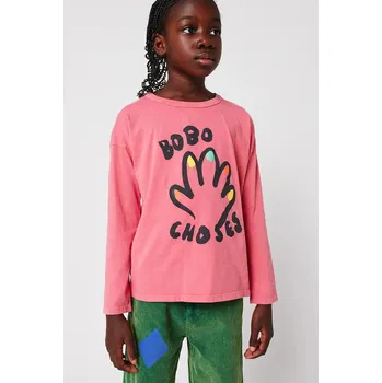 Chlapecké tričko Dětské bavlněné tričko s dlouhým rukávem Bobo Choses High Five 225AC007 růžová 34X, vel. 135/148