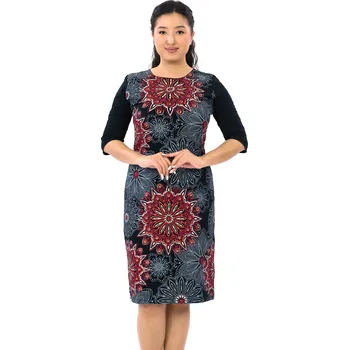 Dámské šaty Himalife Šaty s 3/4 rukávem Ellen - černá s červenou a oranžovou Velikost: M