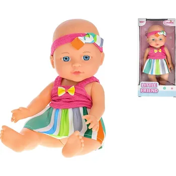 Panenka Panenka miminko 27 cm tvrdé tělo s barevnými šaty a čelenkou 18m+ v krabičce