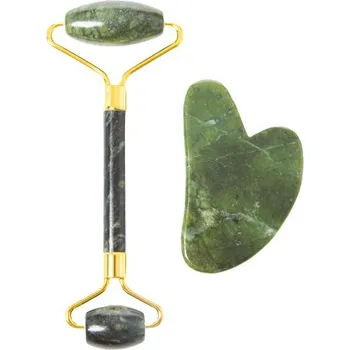 beUnik Masážní sada Face roller a Gua sha jade