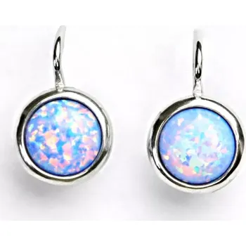 Náušnice Zlaté náušice, bílé i žluté zlato, syntetický světle modrý opál - NK 1503 (opál 8 mm)