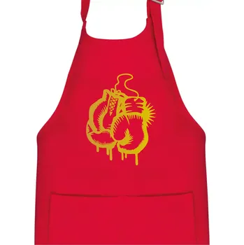 Kuchyňská zástěra Box rukavice - zlatý potisk - Dětská zástěra na vaření - Univerzální velikost ( Červená )