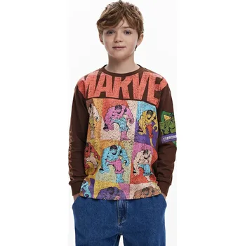 Dětské bavlněné tričko s dlouhým rukávem Desigual hnědá barva, s potiskem, 25WBTK05 88X, vel. 128