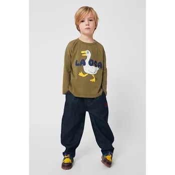 Chlapecké kalhoty Dětské bavlněné kalhoty Bobo Choses Tic Tac Toe tmavomodrá barva, 225AC079 59X, vel. 149/155