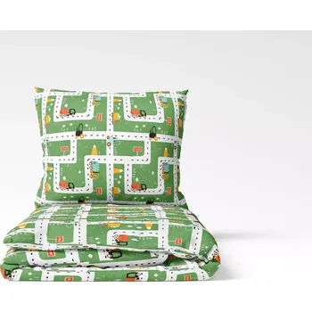 Povlečení Dětské bavlněné povlečení Silnice na zelené 140x200+70x90
