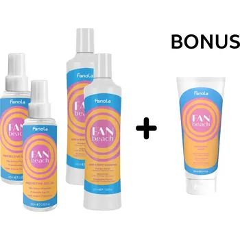 Vlasová regenerace AKCE FA009: Fanola FanBeach - 2x Protective Oil, 100ml a 2x Hair&amp;Body Shampoo, 350ml + Hydrating Mask, 250ml