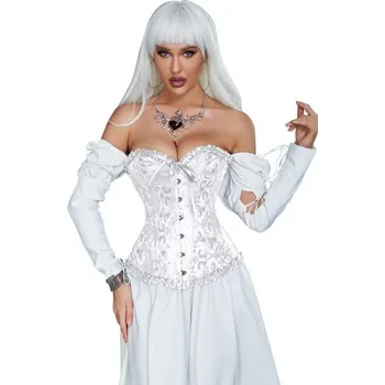12 Pieces Soft Steel Bones White Sexy Jacquard Palace Style Corset L