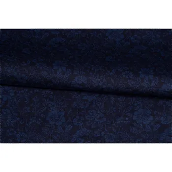 Lněné plátno květinový vzor, tmavě modré, sartor.cz