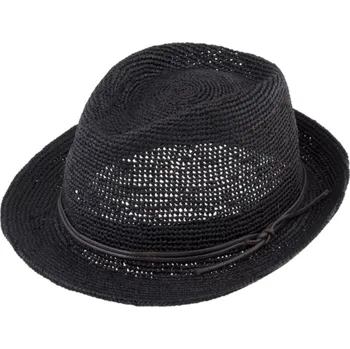 Klobouk Fiebig - Headwear since 1903 Trilby Raffia - slaměný černý klobouk s koženou stuhou Velikost: 59 cm (L)