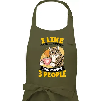 Kuchyňská zástěra I like cats and coffee and maybe 3 people - Pánská zástěra na vaření - Univerzální velikost ( Khaki )