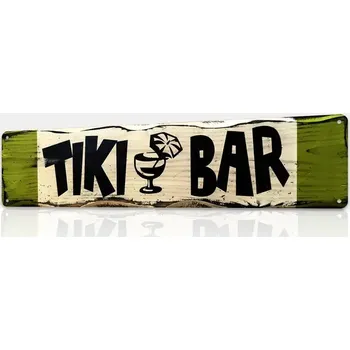 Plechová cedule BAF Kovová cedule TIKI BAR 40 x 10 cm. POŠKOZENO