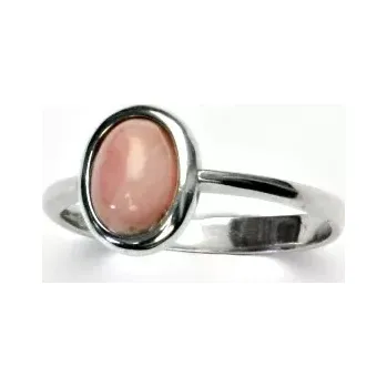 Prsten Stříbrný prsten, přírodní kámen růžový opál - T 1355 (růžový opál 8x6 mm)