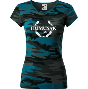 Dámské oblečení Humusák roku - Dámské maskáčové triko - S ( Petrolejová maskáč )