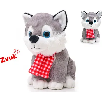 plyšák Pejsek plyšový Husky 22cm sedící se šálou na baterie se zvukem 0m+