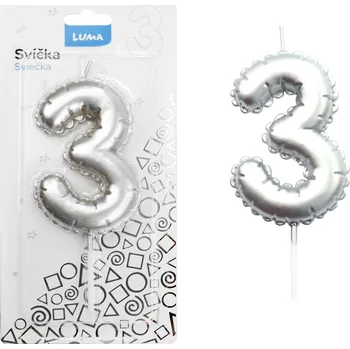 Balónek Majjam Svíčka č. 3 balónek STŘÍBRNÝ