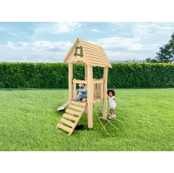 Dětské hřiště Playground System Dětské hřiště - sestava z akátu s nerezovou skluzavkou - Weston