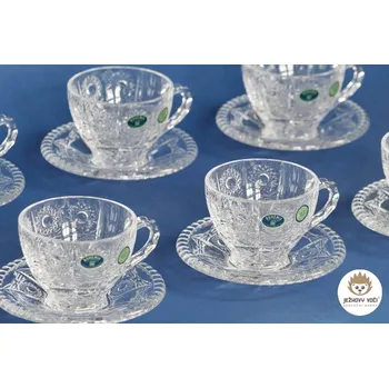 ŠÁLEK S PODŠÁLKEM NA ČAJ Z OLOVNATÉHO KŘIŠŤÁLU CRYSTAL BOHEMIA - 6 KUSŮ