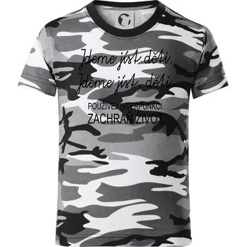 Chlapecké tričko Jdeme jíst děti - Dětské maskáčové triko - 134 cm/8 let ( Šedý maskáč )