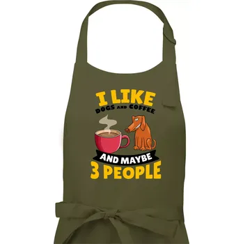 Kuchyňská zástěra I like dogs and coffee and maybe 3 people - Pánská zástěra na vaření - Univerzální velikost ( Khaki )