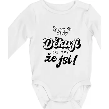 Kojenecký body Psací děkuji za to, že jsi - Body kojenecké s dlouhým rukávem - Dlouhý r. do 3 měs ( Bílá )