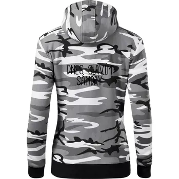 Dámská mikina Dnes slavím Sámday - Dámská mikina trendy zipper s kapucí - S ( Šedý maskáč )