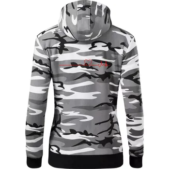 Dámská mikina Poker EKG srdce červené - Dámská mikina trendy zipper s kapucí - XS ( Šedý maskáč )